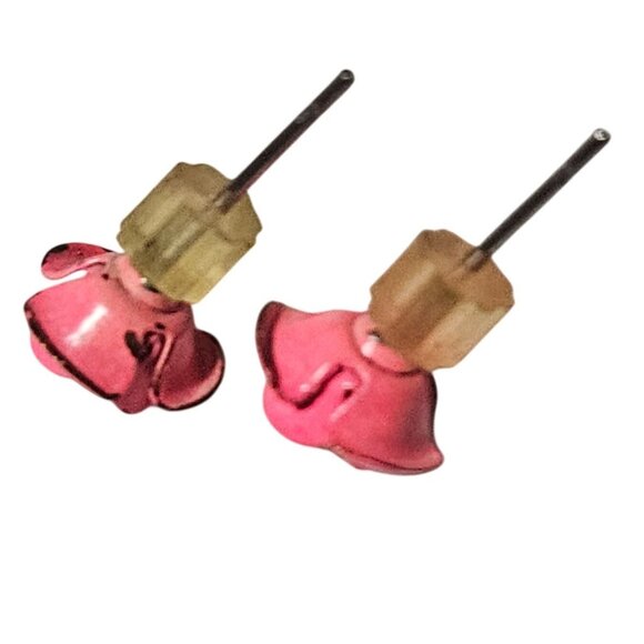 Retro Handcrafted Pink Rose Stud Earrings Floral 50s 60s Fashion Jewelry Women - Picture 2 of 3